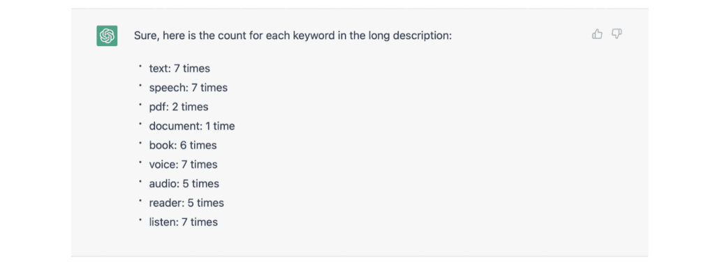 Speechify ChatGPT Keyword Density