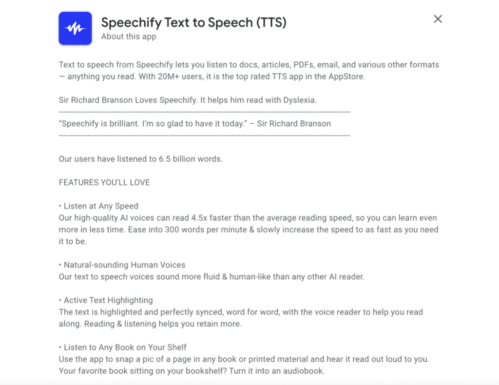 Speechify Long Description