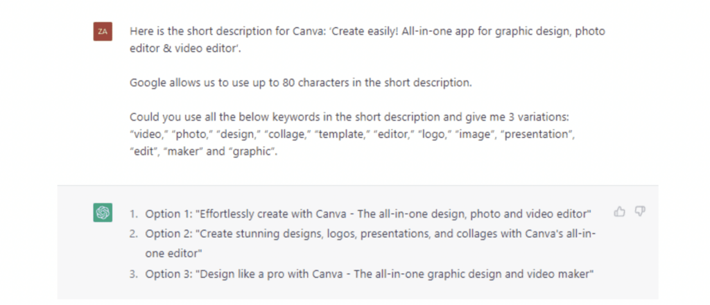 Canva Short Description ChatGPT