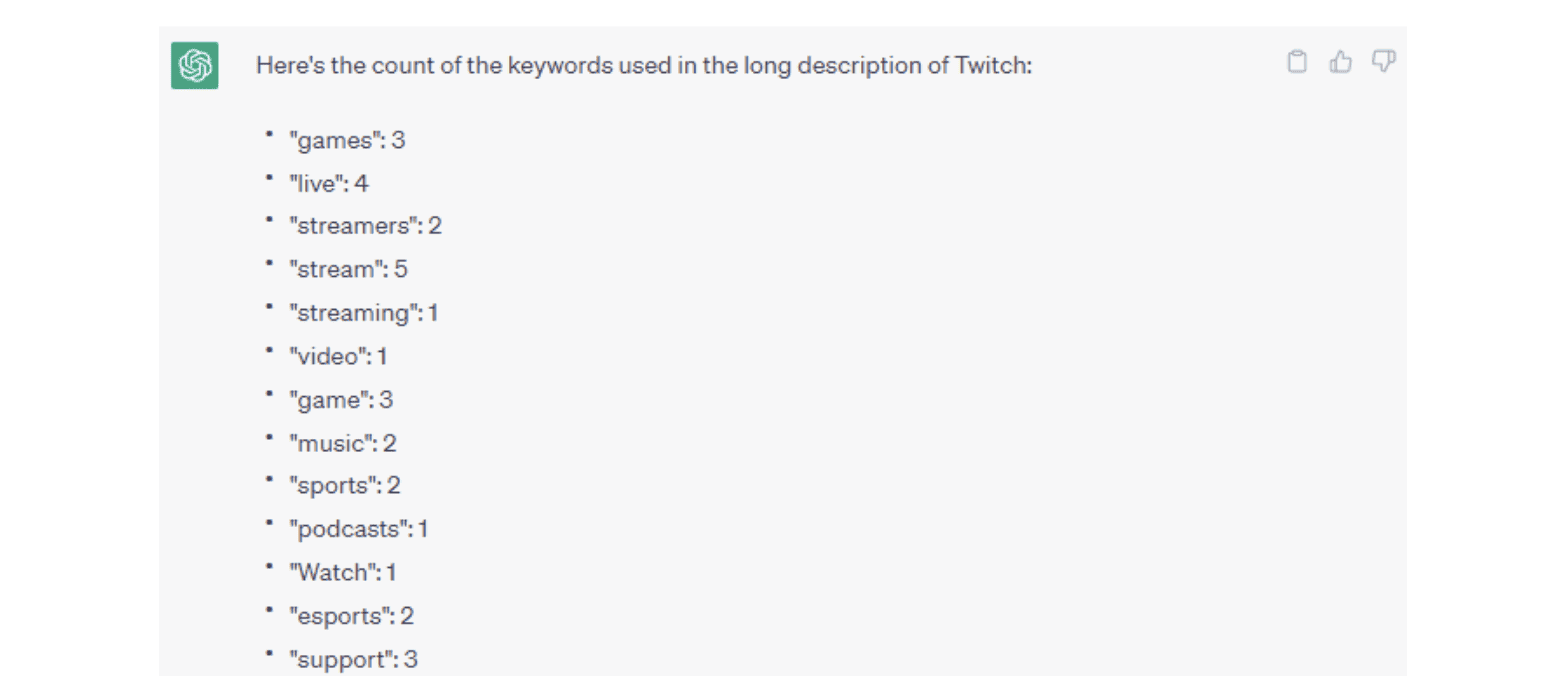 Twitch Keyword Density