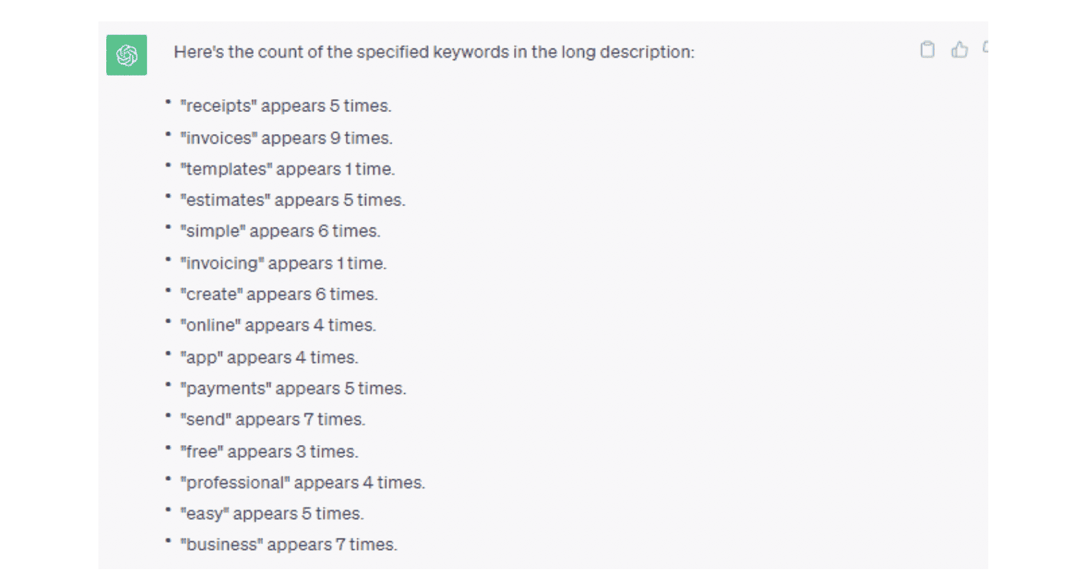 Invoice Simple Keyword Density