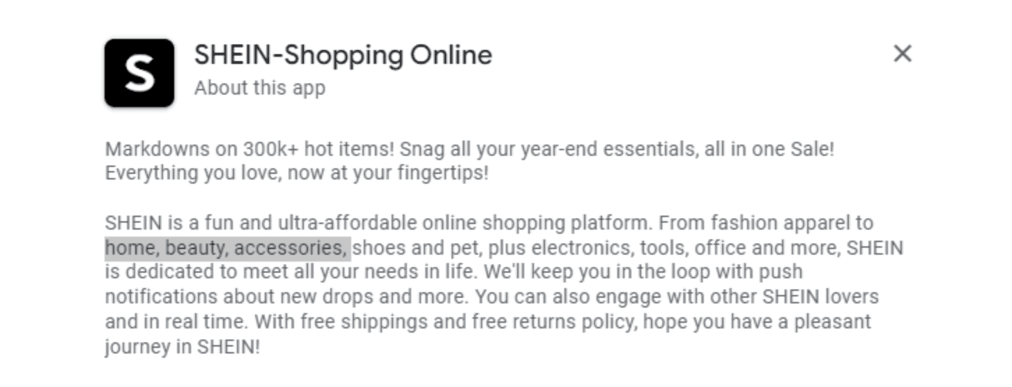 SHEIN Long Description Manuel
