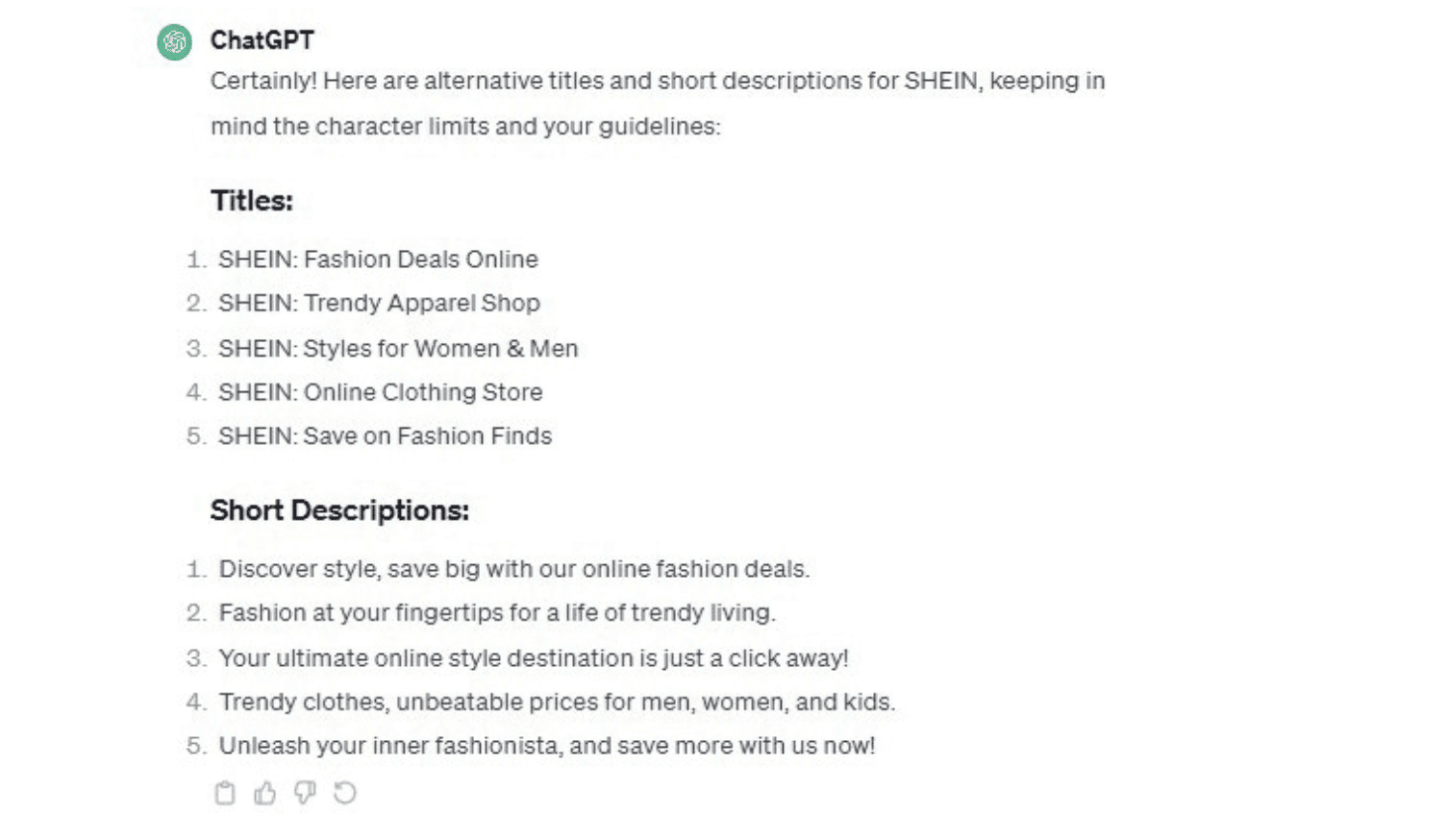 SHEIN Short Description